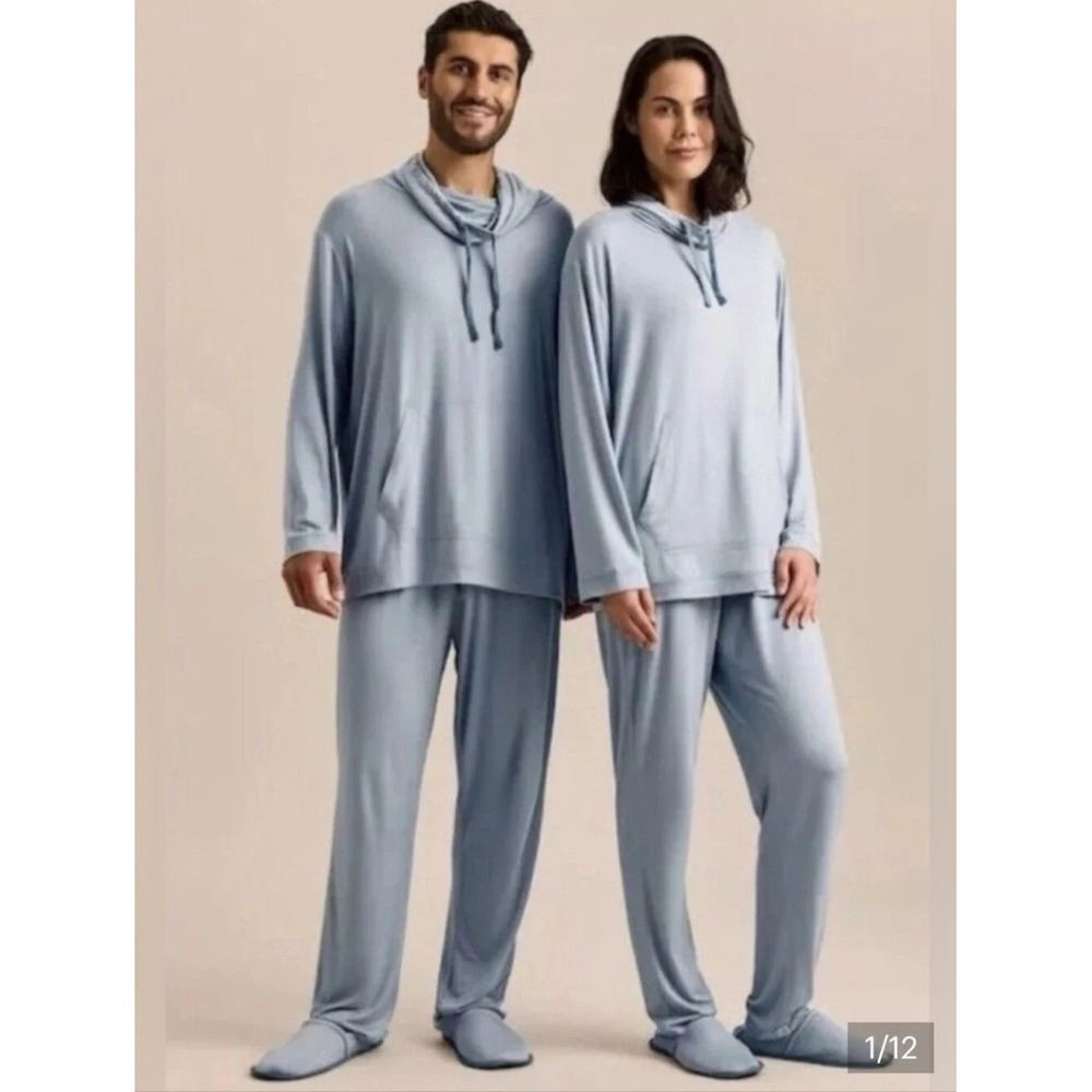 Emirates Business Class 2 pc Loungewear Pajamas Unisex Blue Gray Modal